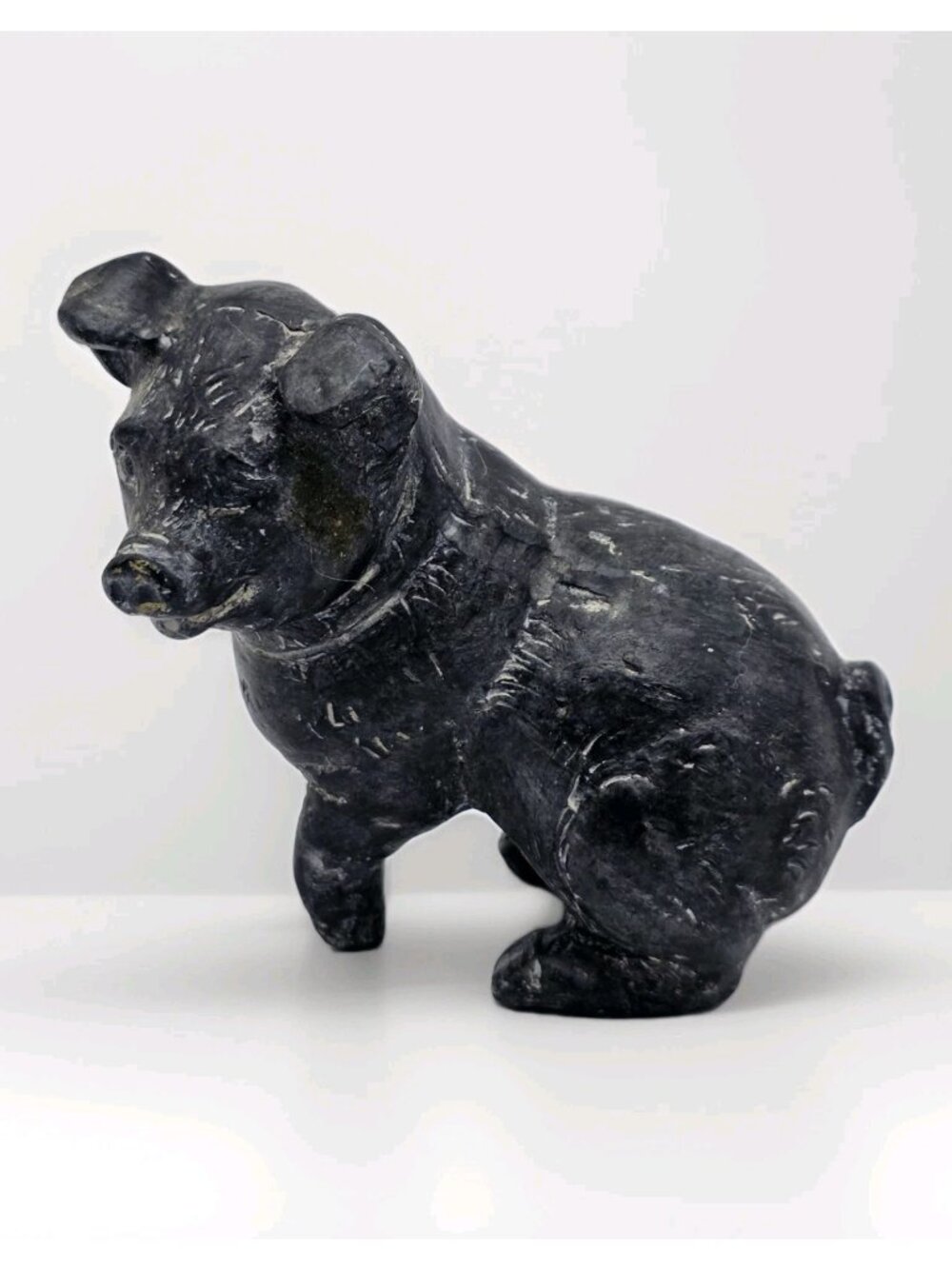 Hen-Feathers Curly Tail Happy Hog Pig 3"  Figurine Black Resin Farm Country